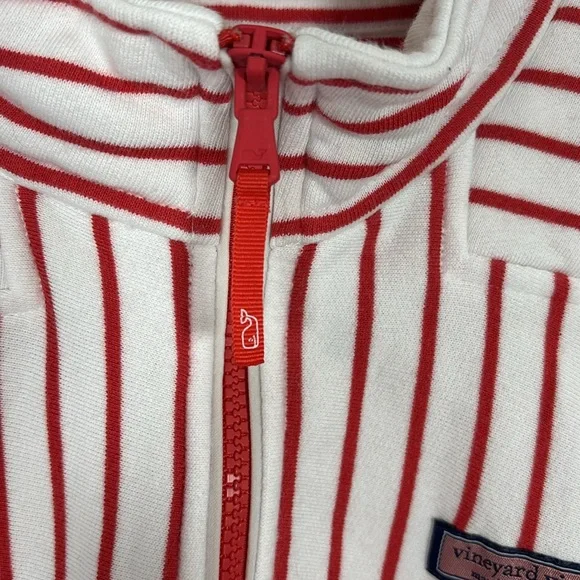 Vineyard Vines 1/4 Zip Fleece Sweatshirt M Orange White Stripe Sweater Preppy - Picture 8 of 9